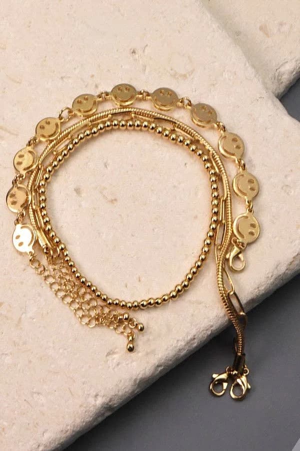 Smiley Bead Snake Chain 4 Set Bracelet