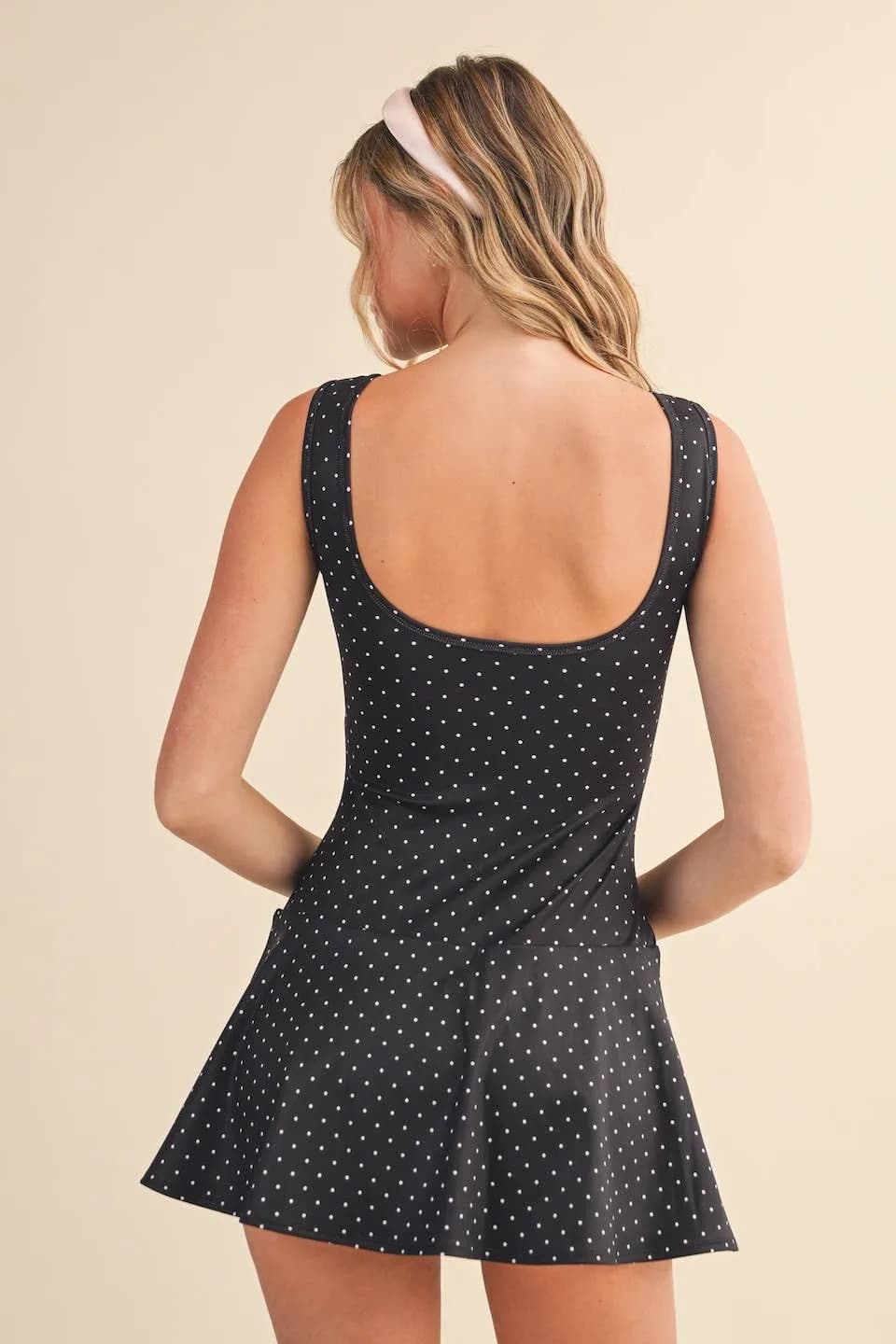 Polka Dot Print A-Line Mini Dress with Drop Waist by Kimberly C