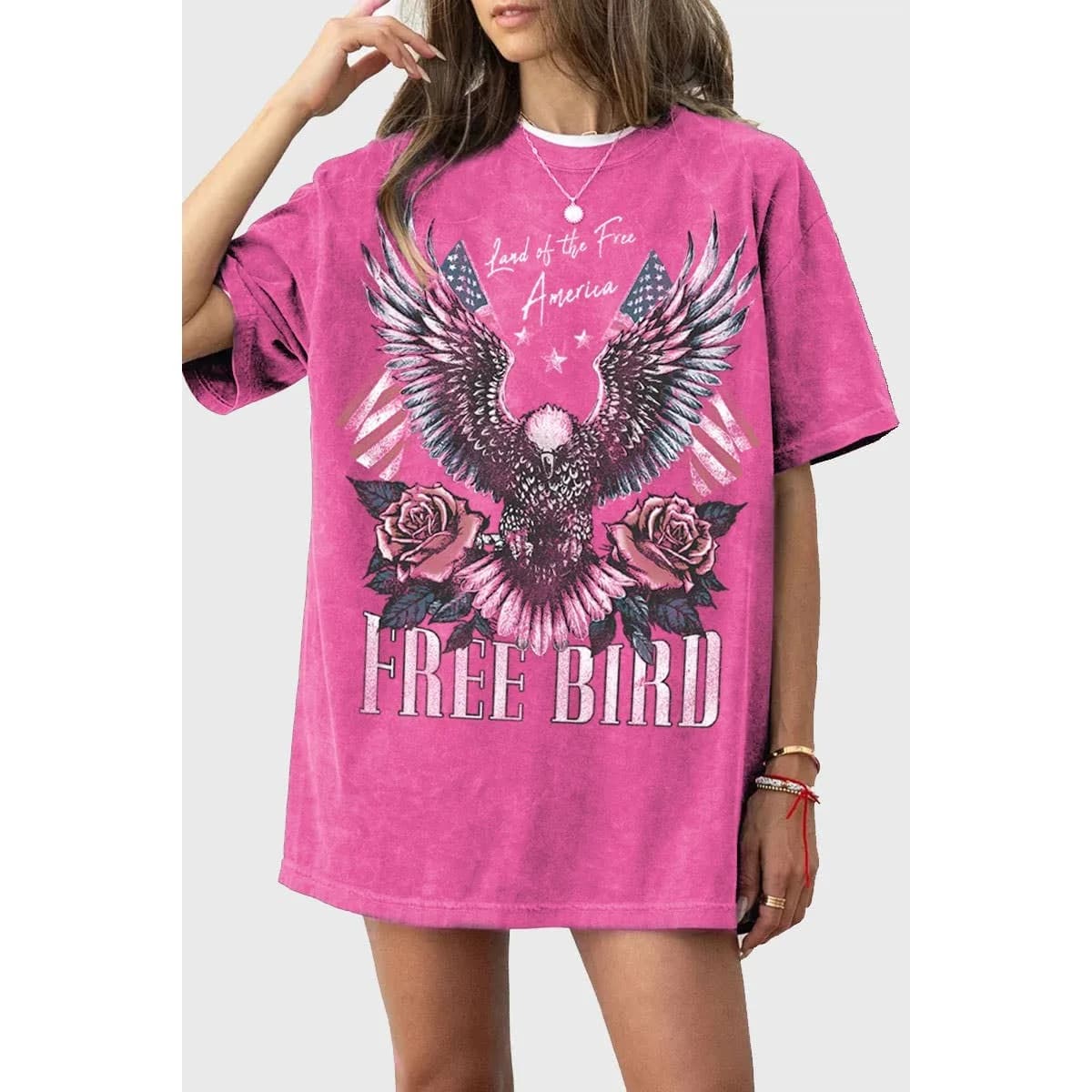FREE BIRD AMERICA OVERSIZED MINERAL GRAPHIC TEE