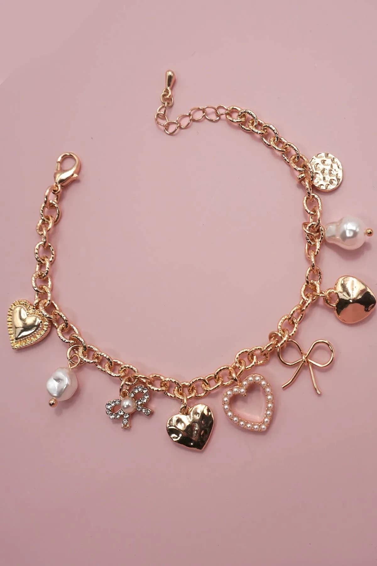 Charm Bracelet Bow Heart Pearl Disc Charms