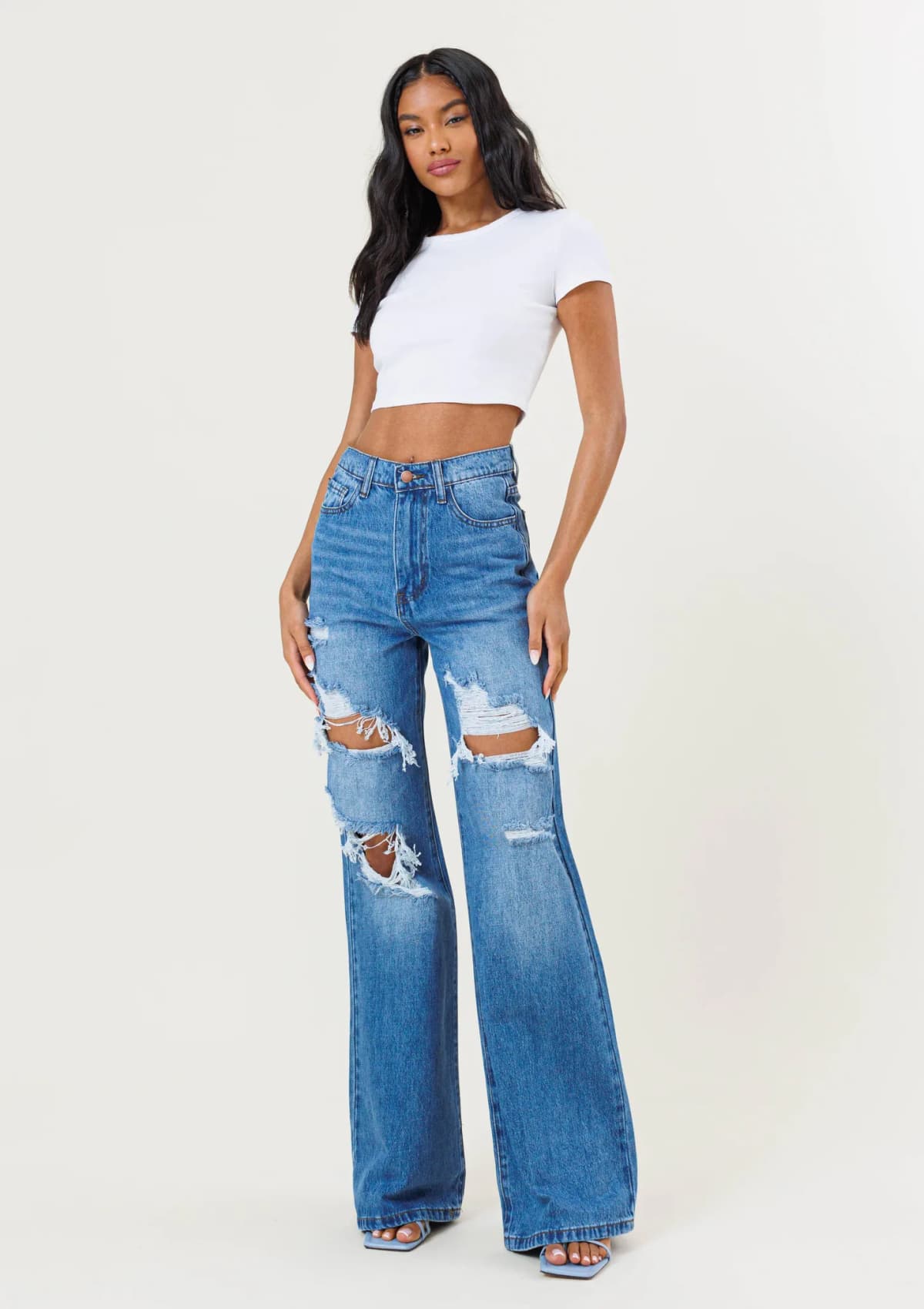 Distressed High Rise Wide Leg Jeans Euphoria Wide Jeans
