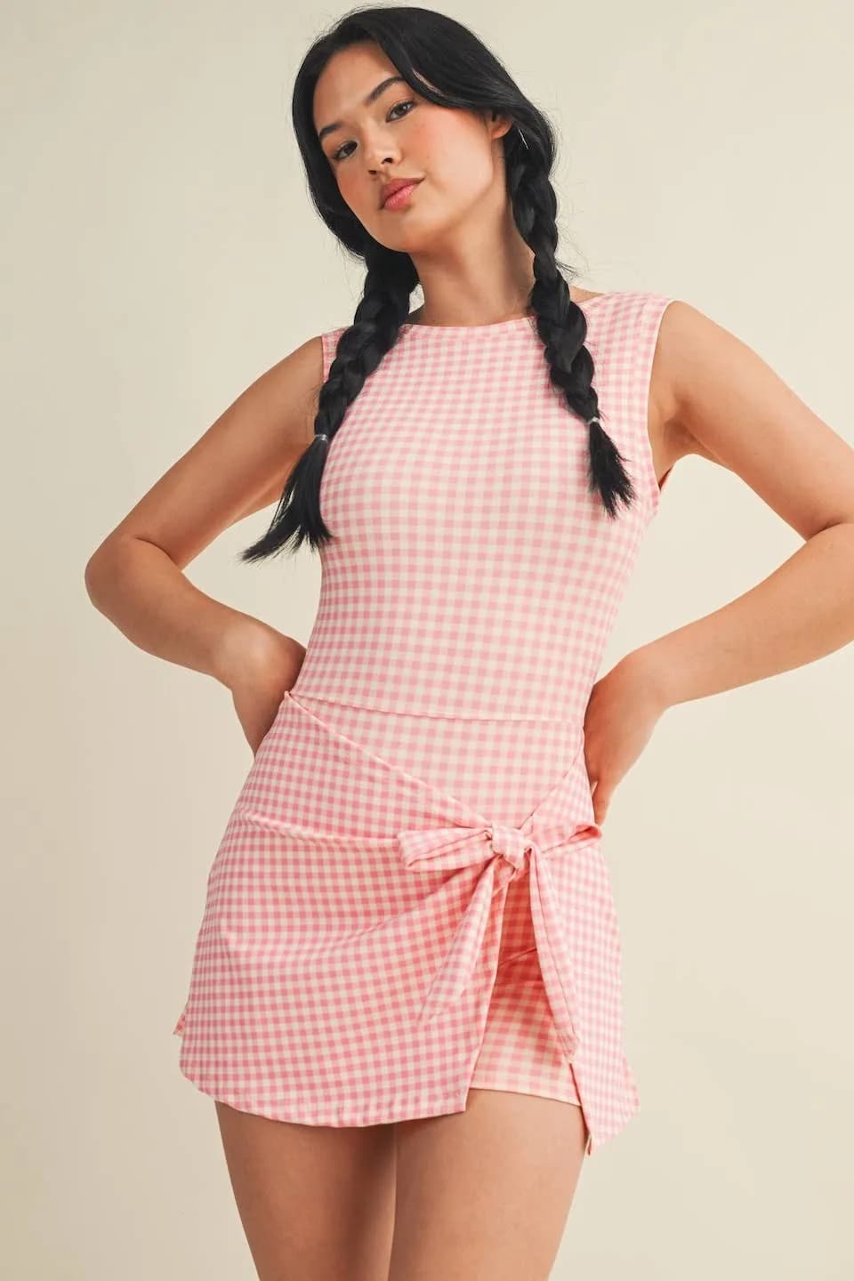 Kimberly C Gingham Print Sleeveless Wrap Tie Front Dress