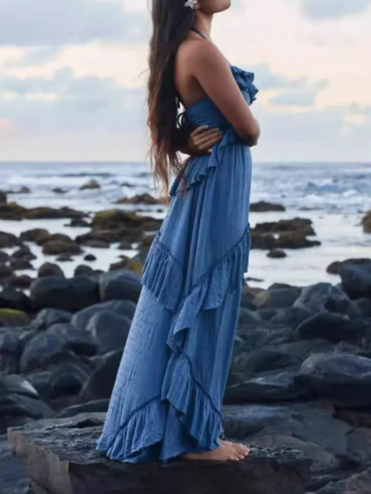Ruffled Halter Neck Maxi Dress in Multiple Colors