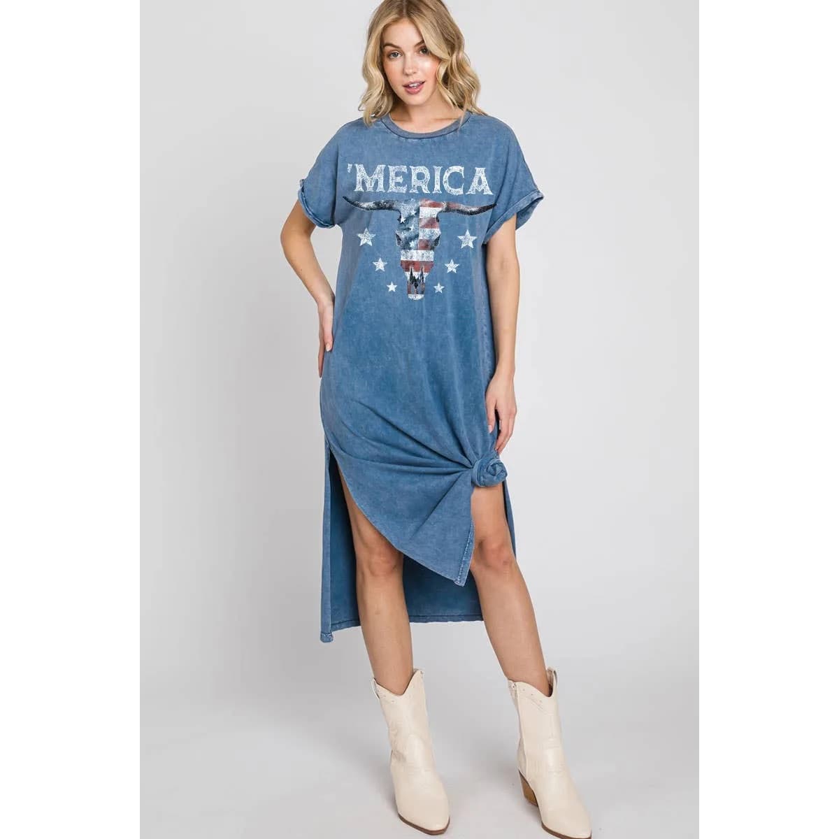 America Cow Skull Mineral Graphic Dress