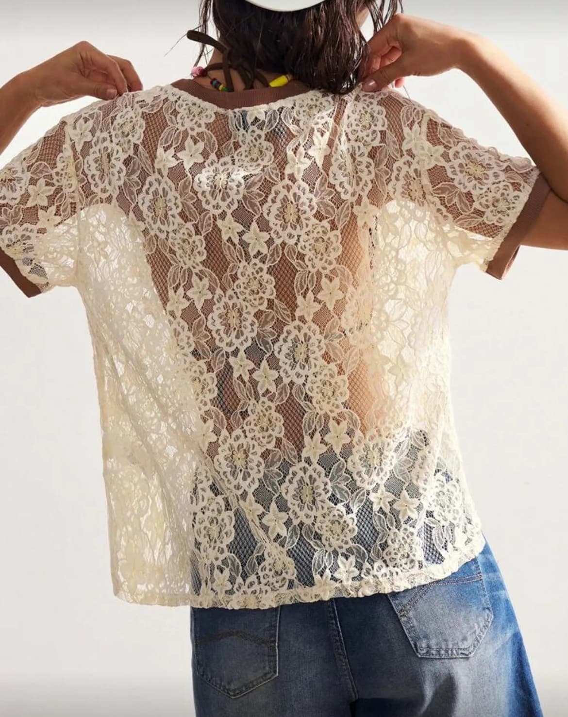 Cream Velvet Lace 23 Mesh Top Jersey