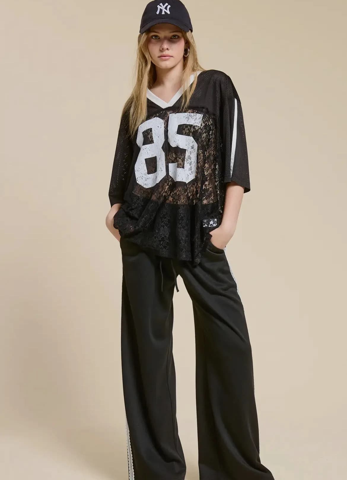 Sporty Chic Lace Number 85 Graphic Jersey Top Restocked!