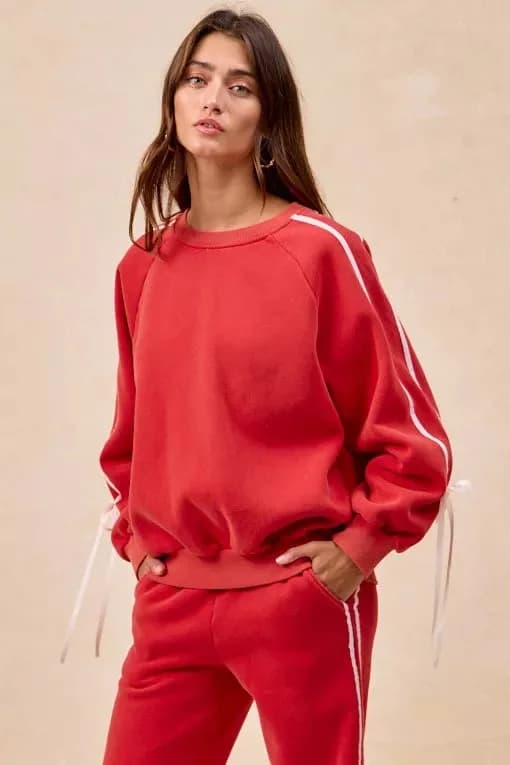 BiBi Side Lined Bow Details Fleece Sweatshirt