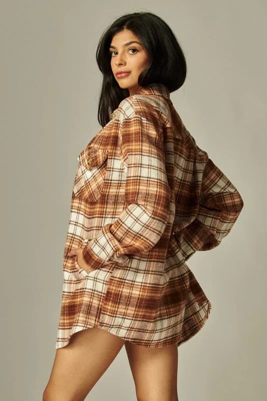 Flannel Plaid Oversized Button Down Jacket