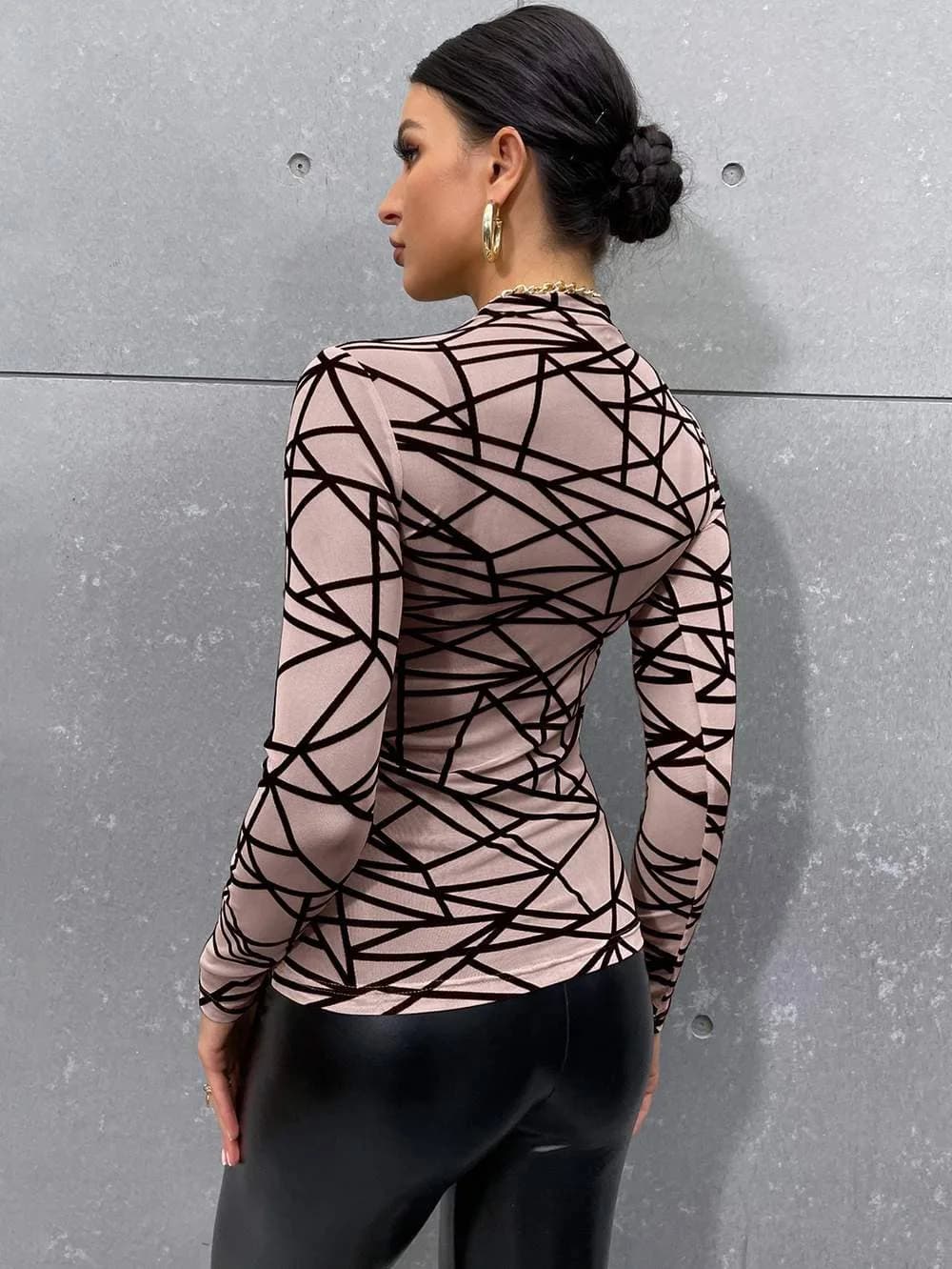Mock Neck Geo Print Top