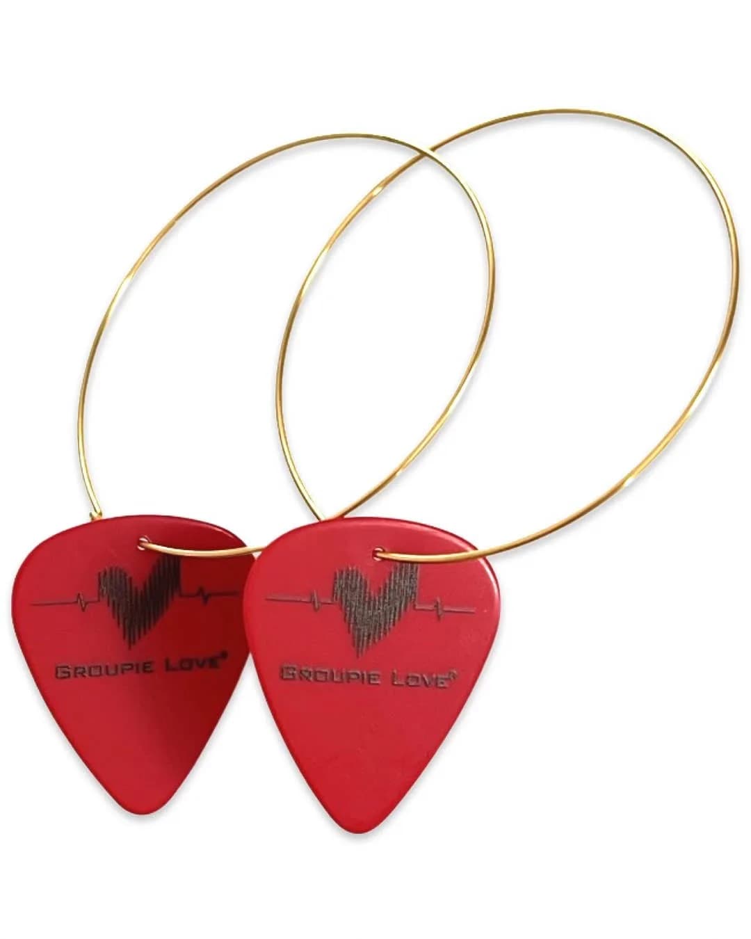 14K Gold Filled Red Single Guitar Pick Earrings Groupie Love (50mm)