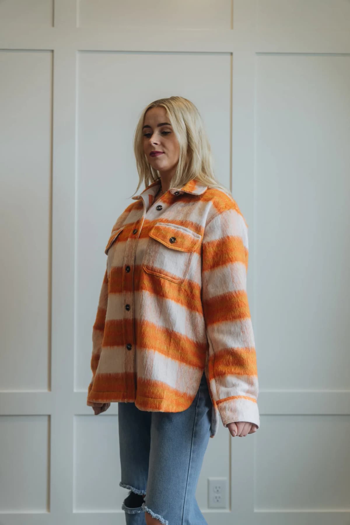 Orange Brushed Mohair Fall Winter Shacket La Miel