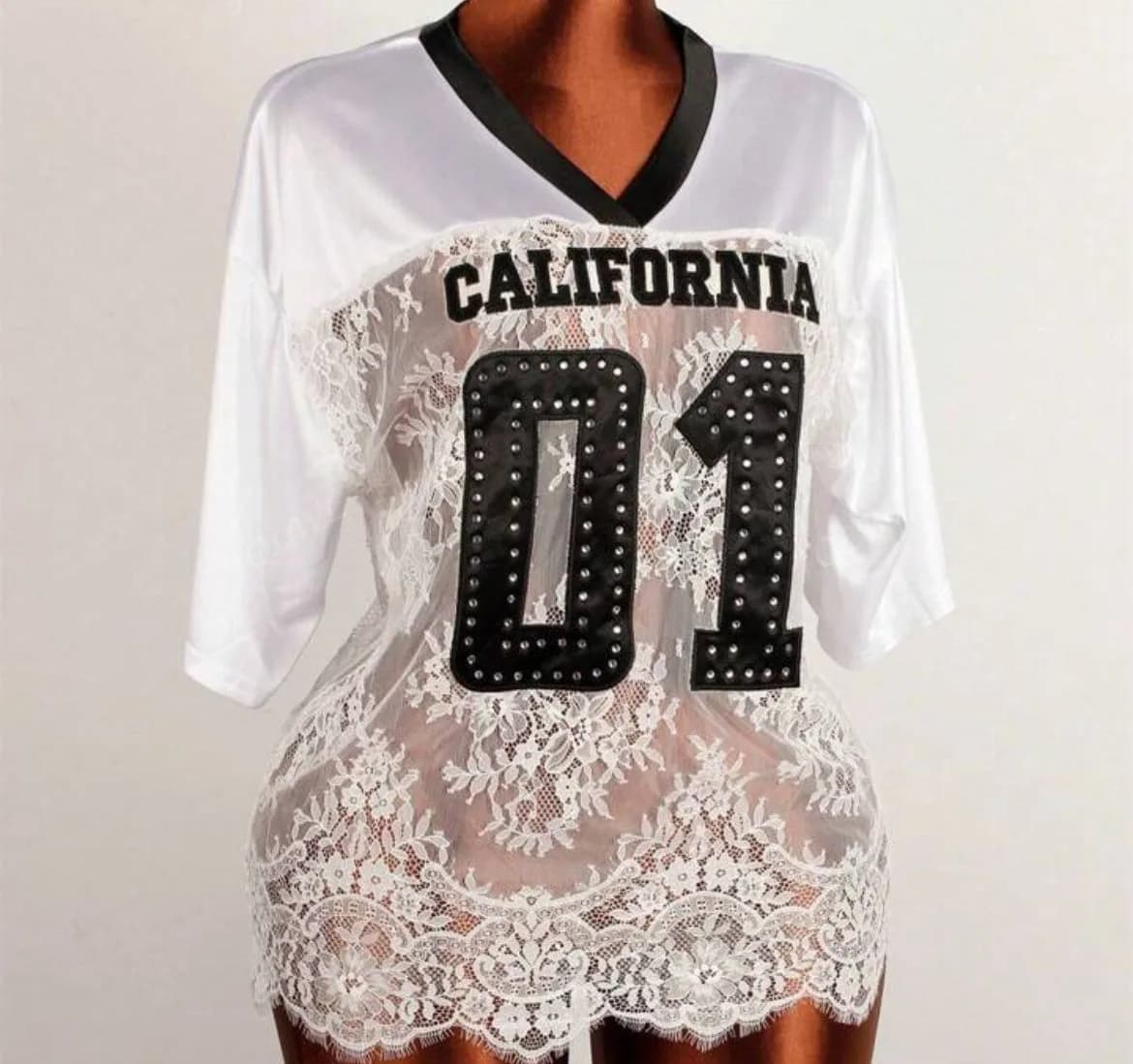 Authentic or California Edge Numbered Lace Sporty Jersey Top