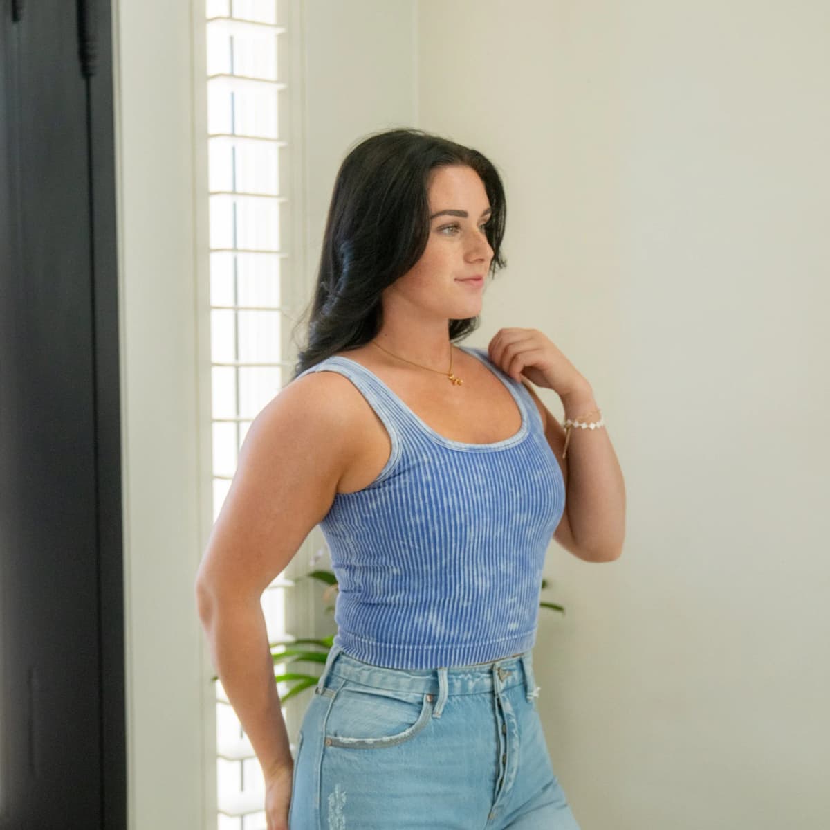 Stone Washed Ribbed Square Neck Tank Crop Top Zenana (Coral N Fushia)