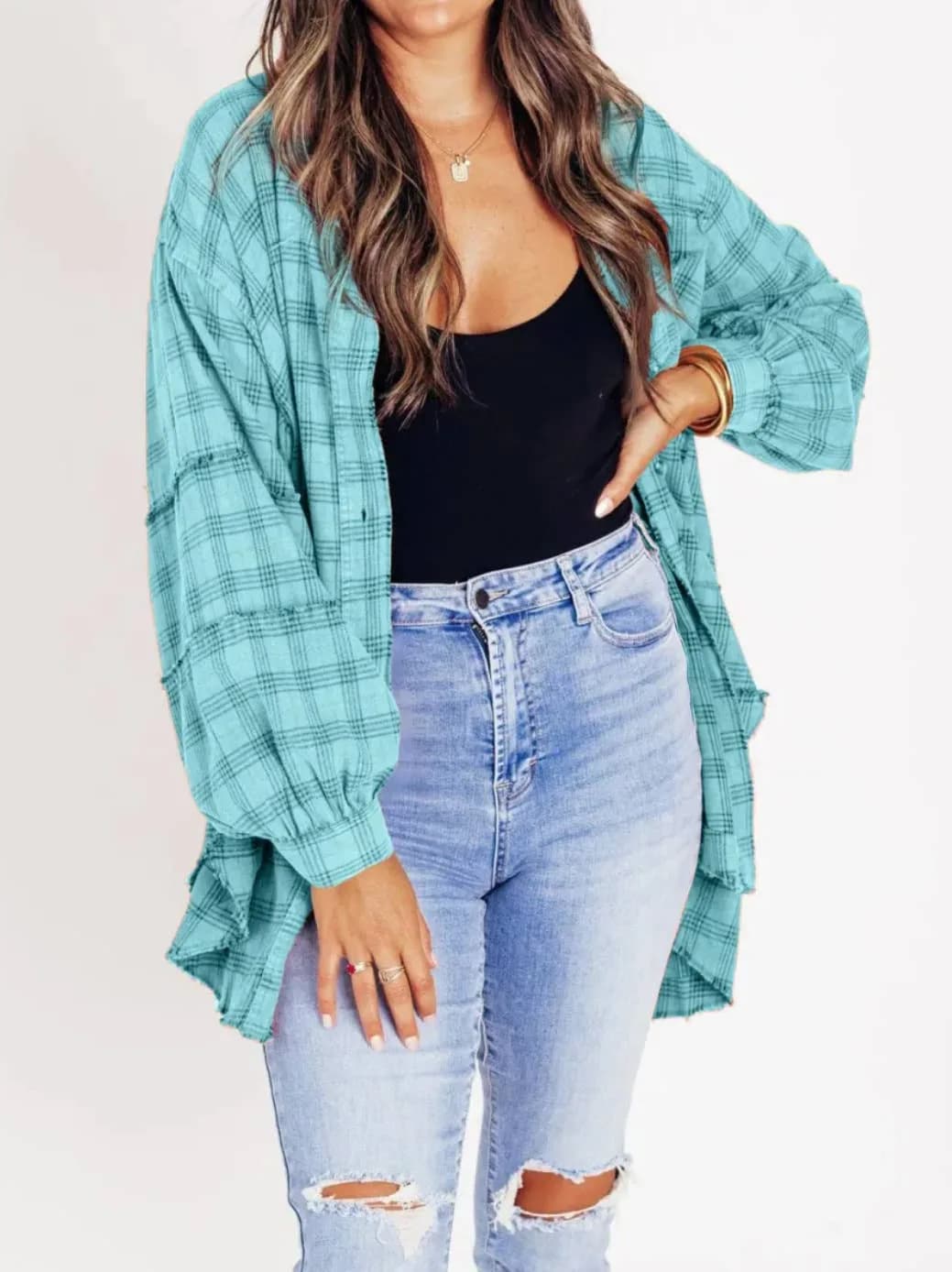 Plaid Shirt Oversized Long Shacket