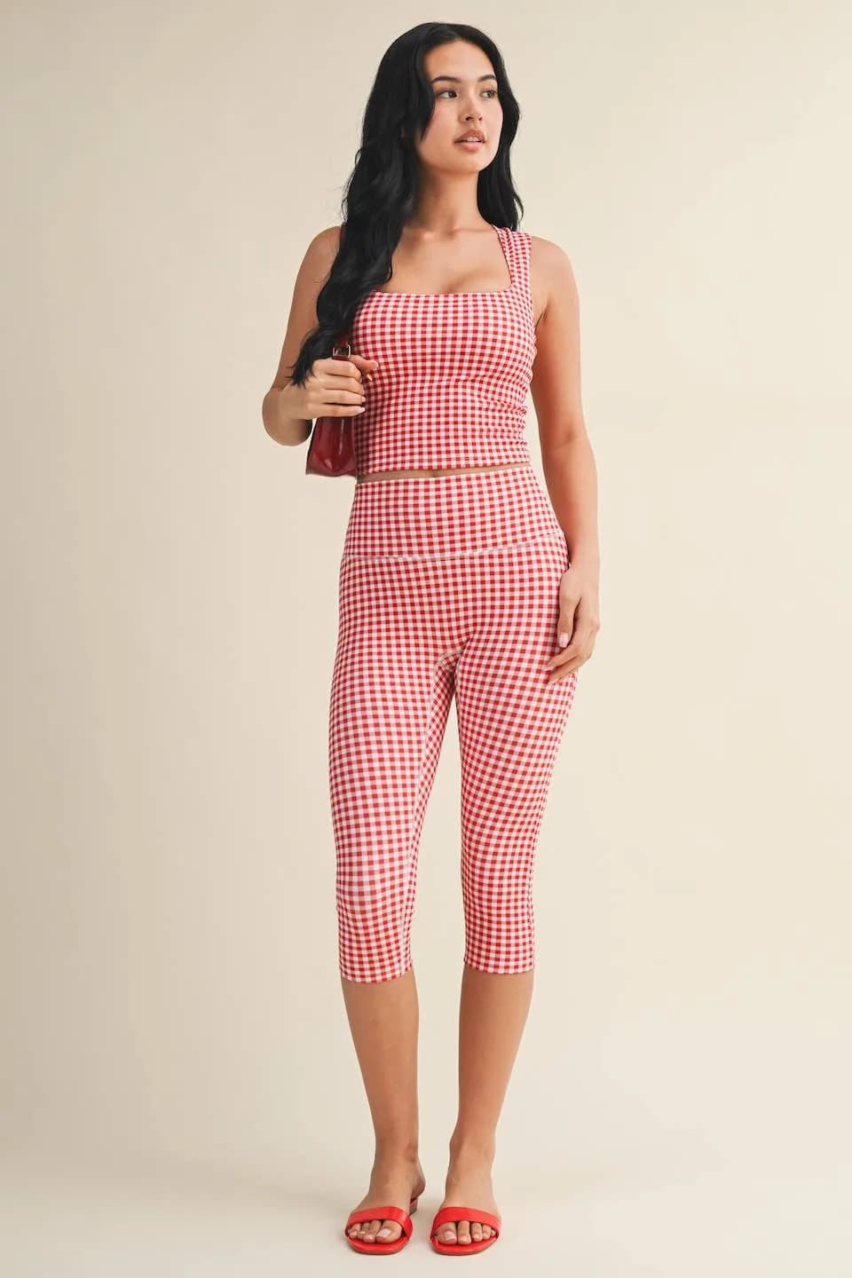 Gingham Print Wide Strap Fitted Tank by Kimberly C