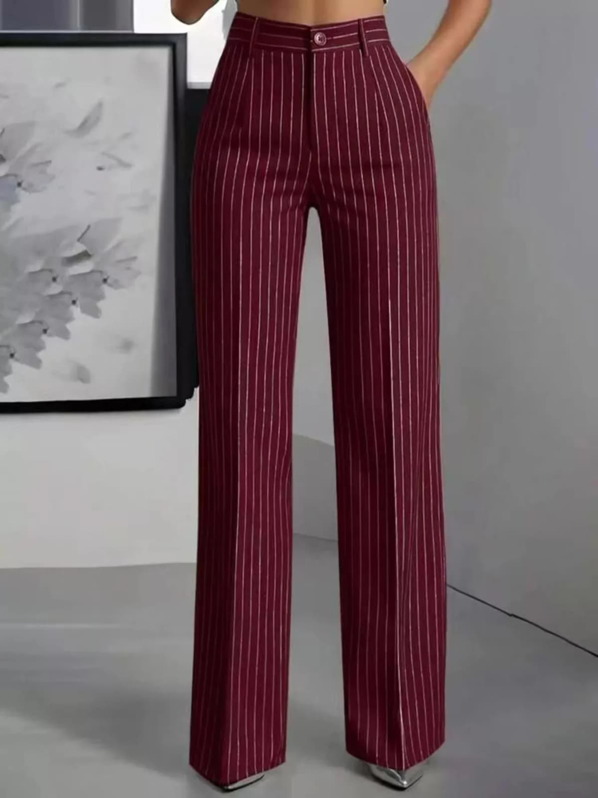 High-Waisted Striped Wide-Leg Pants