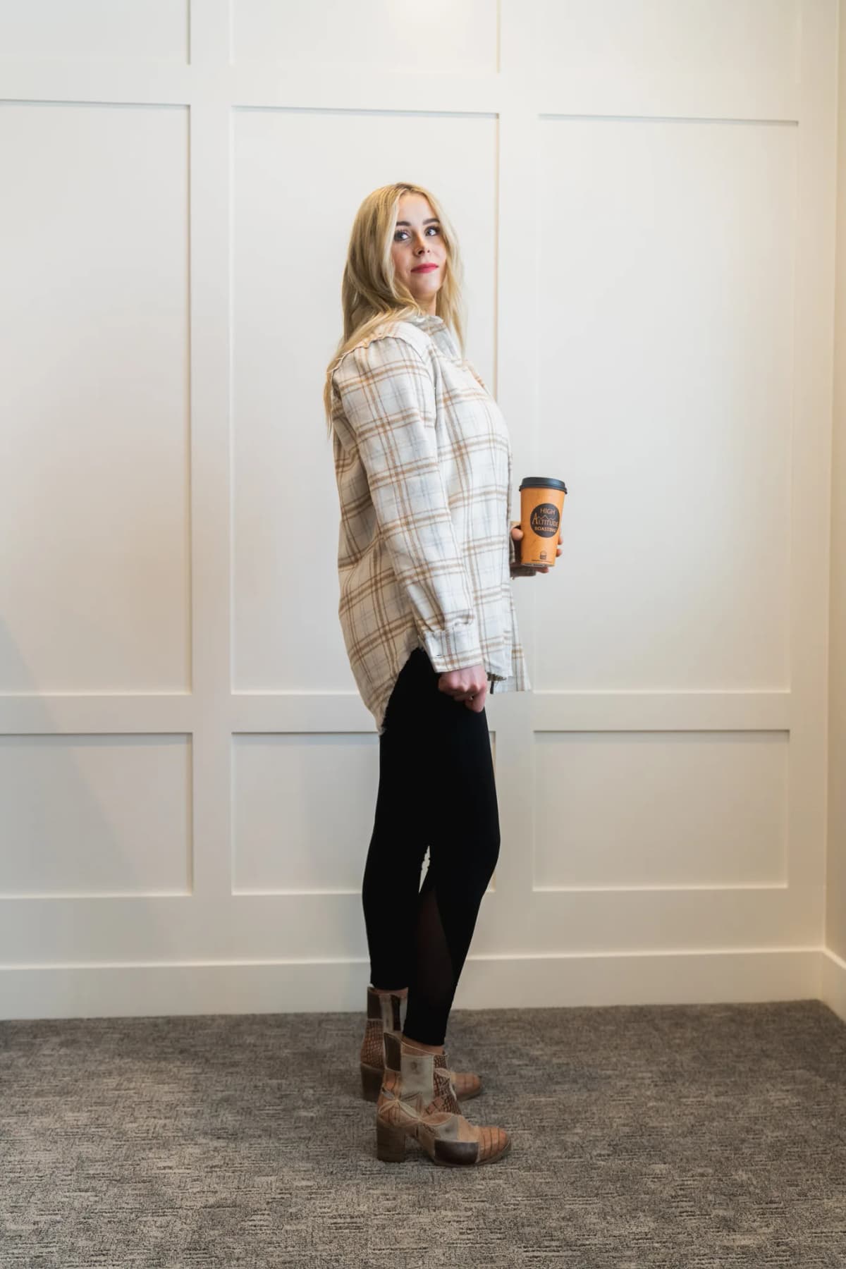 Button Down Fall Winter Plaid Shacket La Miel (Brown)