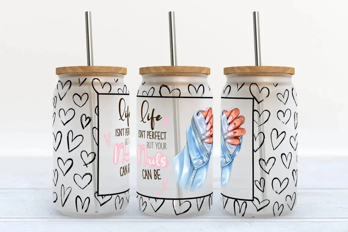 Life isn't Perfect, but Your Nails Can Be 16oz Frosted Libbey Glass Tumbler