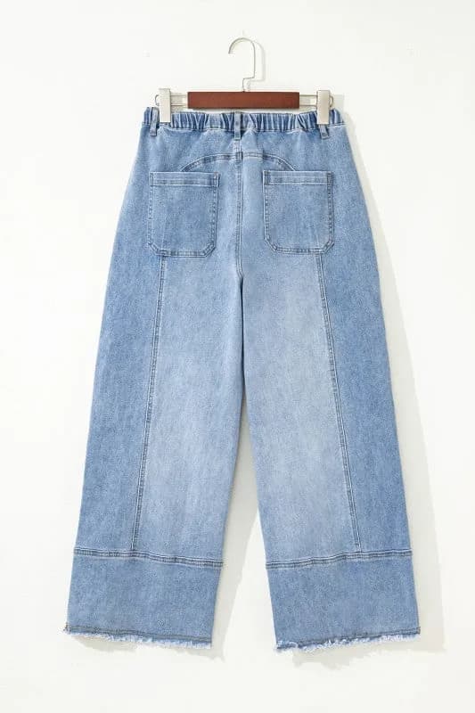 Denim Raw Hem Drawstring Wide Leg Pants