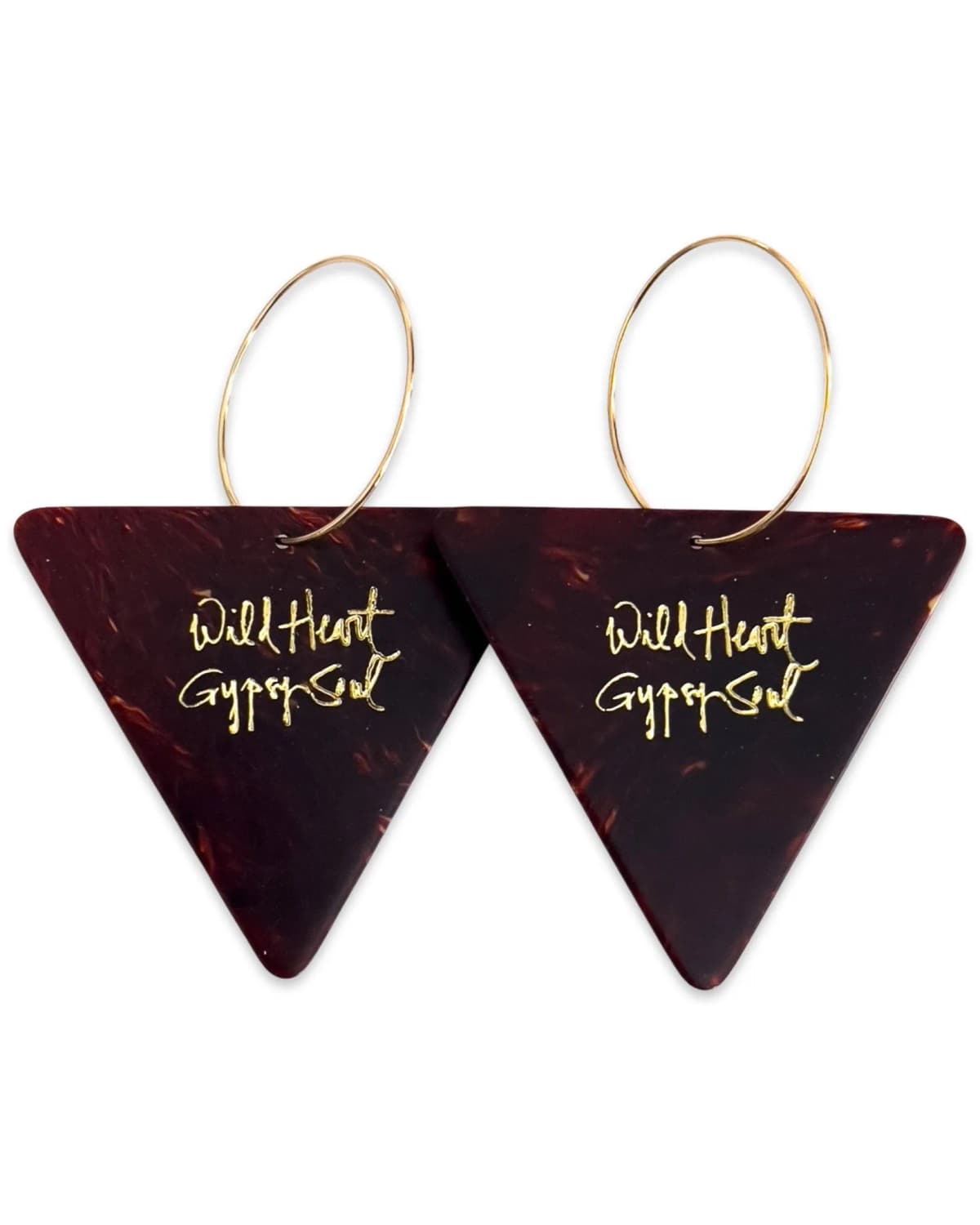 14k Gold Filled Gold Tortoise Shell Guitar Pick Earrings Wild Heart Gypsy Soul (25mm)