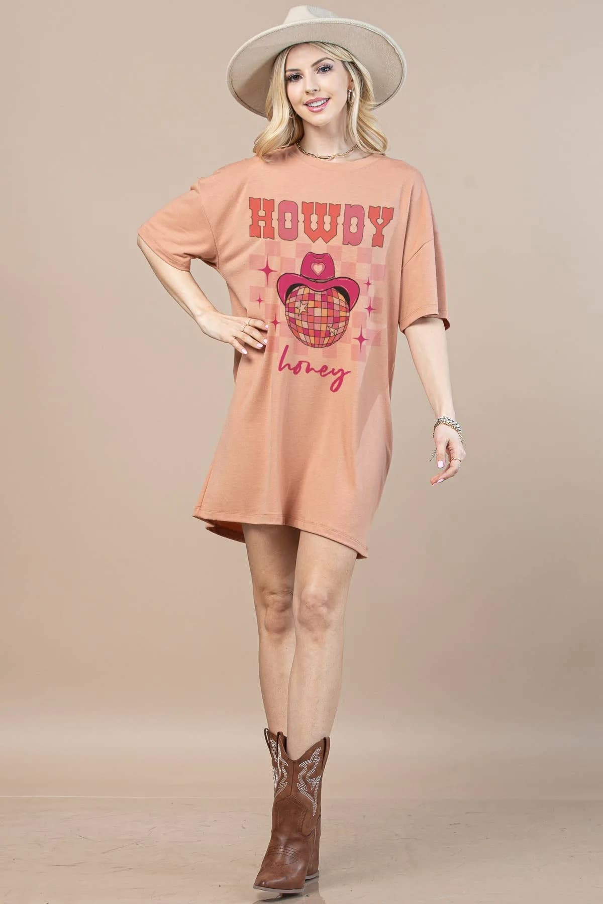 Western Fringe Howdy Honey Lettering T Shirt Dress