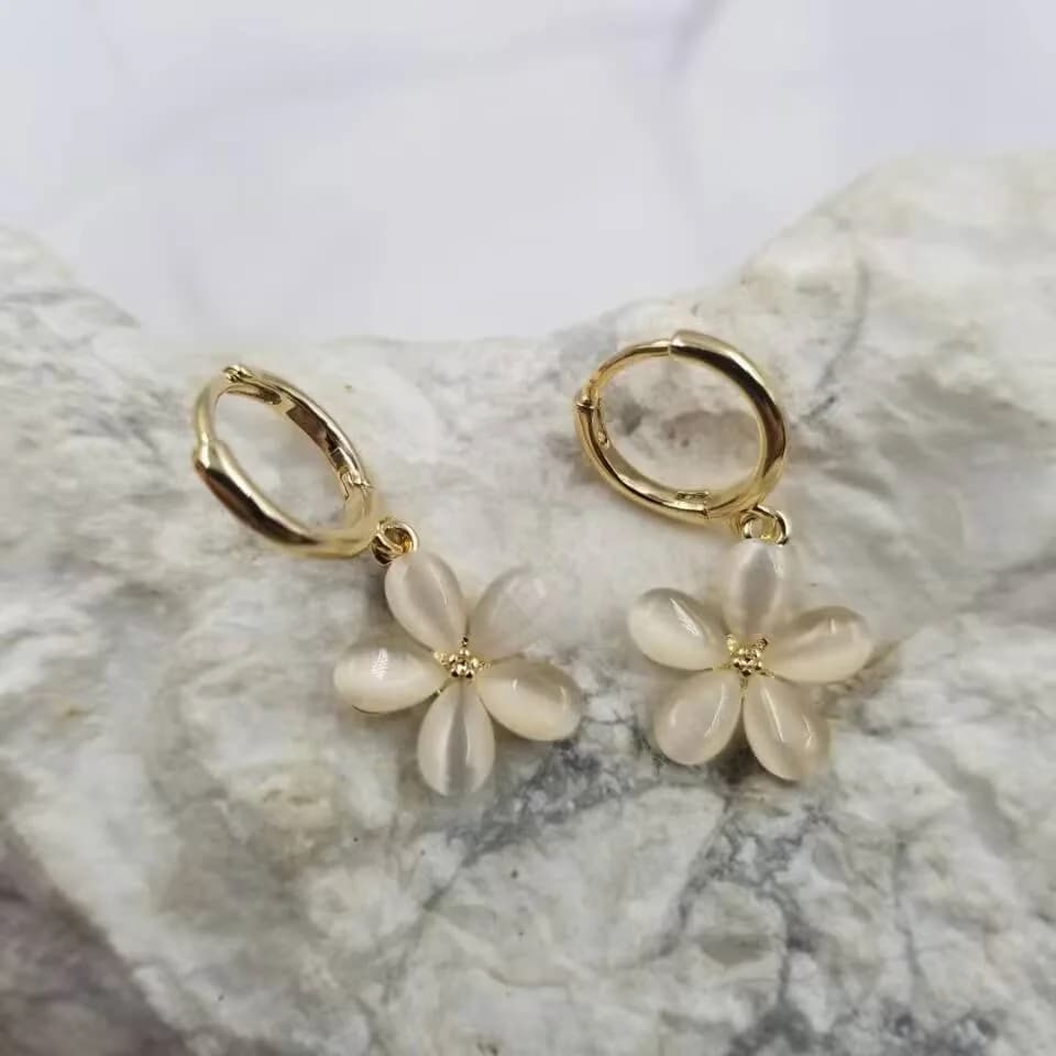 Opal Flower Huggie Earrings