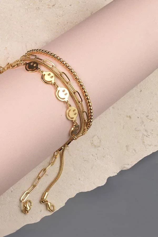 Smiley Bead Snake Chain 4 Set Bracelet