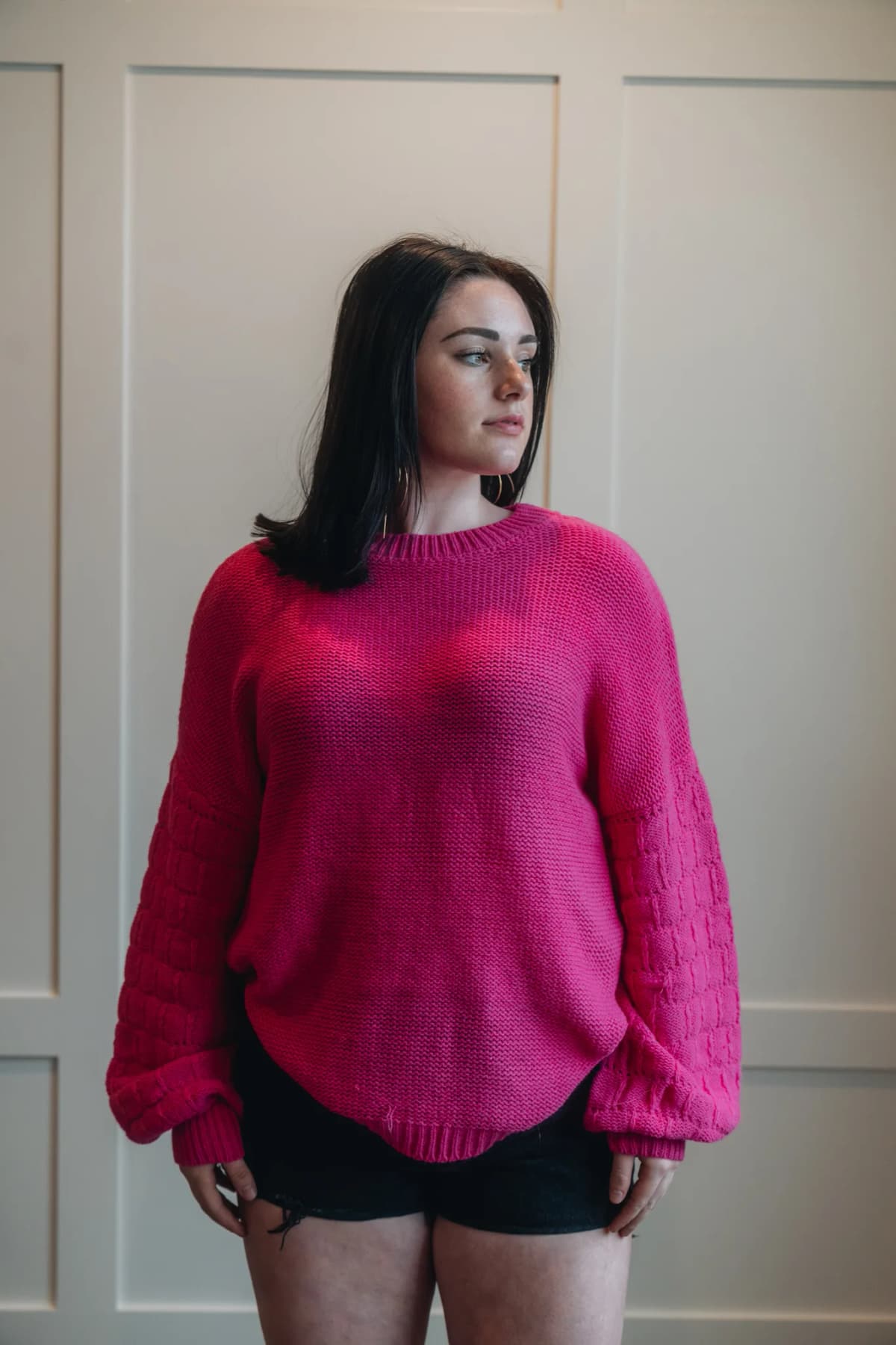 Hollowed Bubble Sleeve Knit Sweater