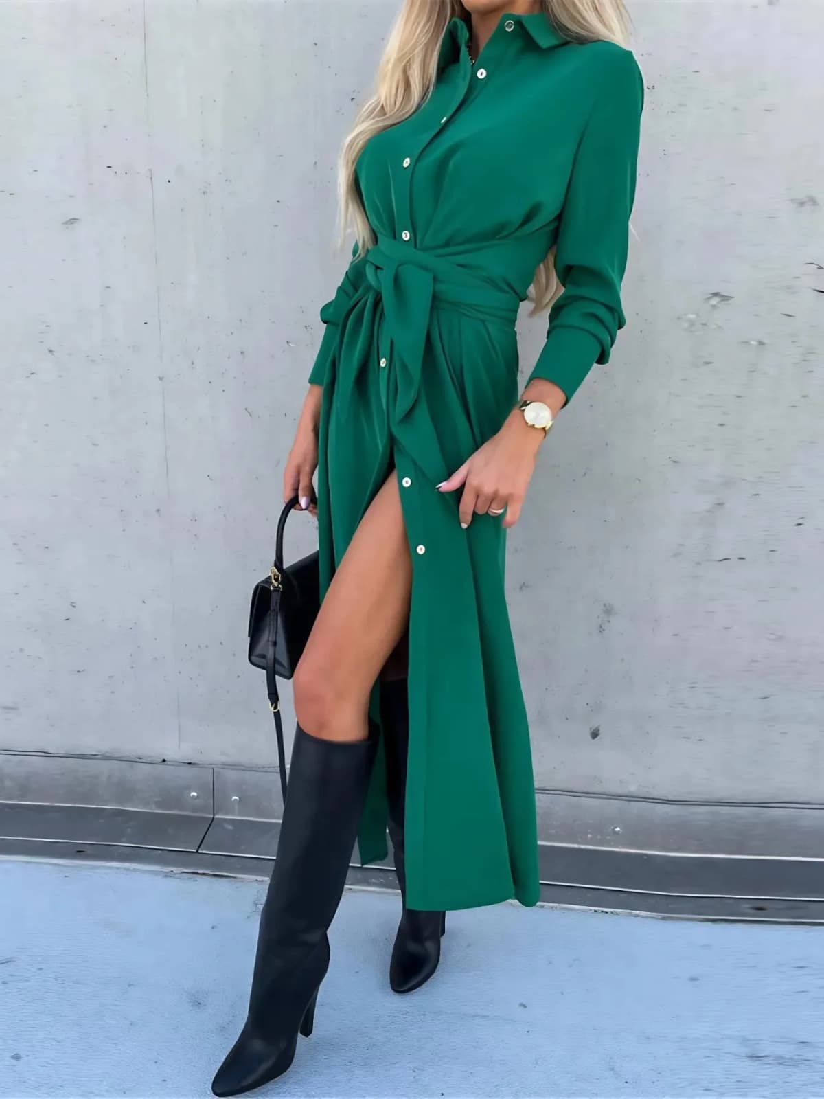 Button Front Long Sleeve Shirt Dress in Multiple Colors