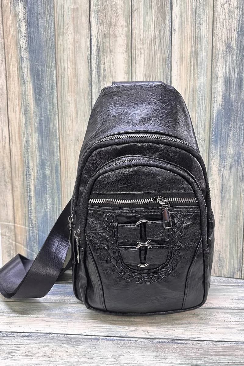 Braided Solid Crossbody Sling Bag Desheng Enterprise (Black)