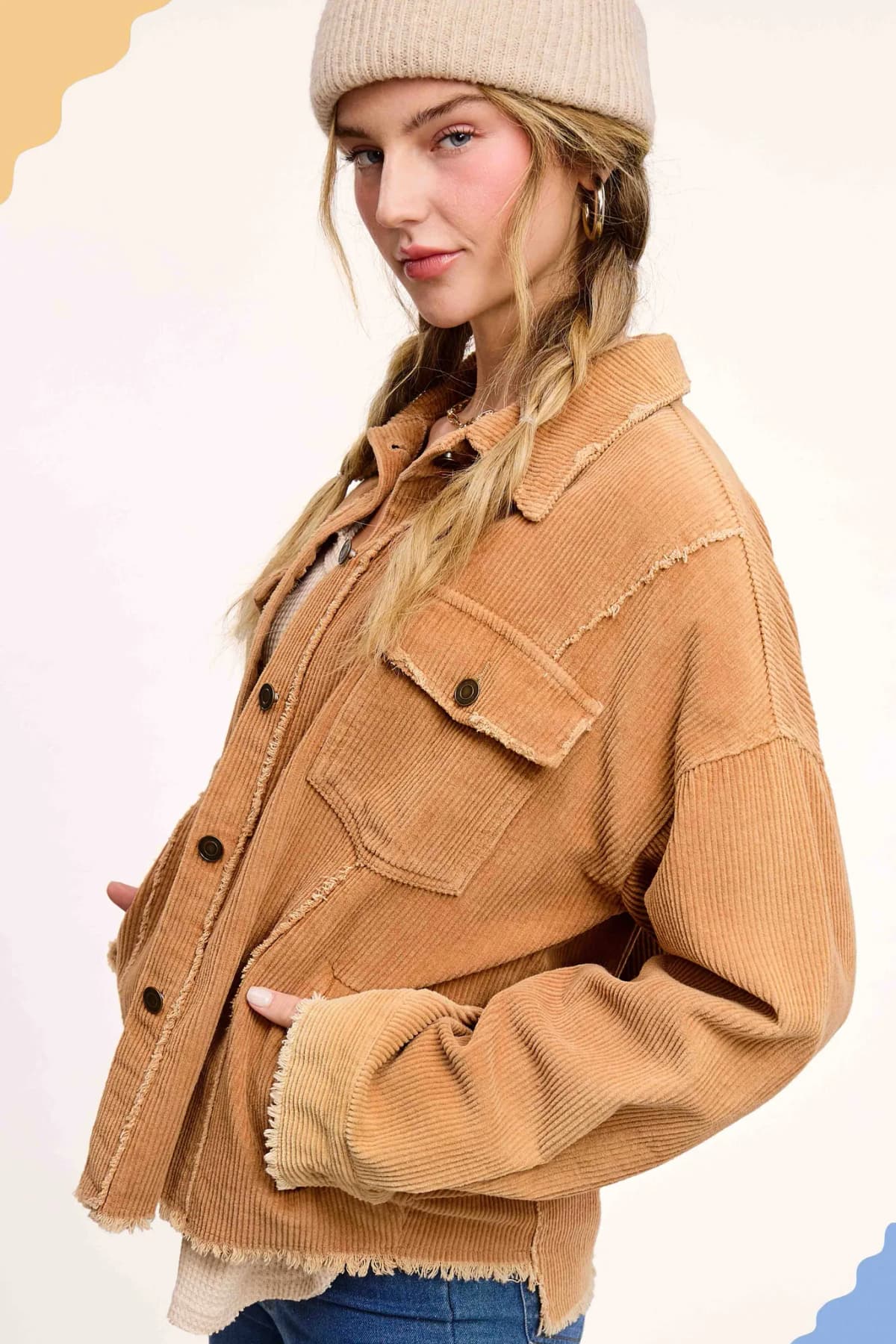 Washed Corduroy Oversized Button Down Jacket (Black)