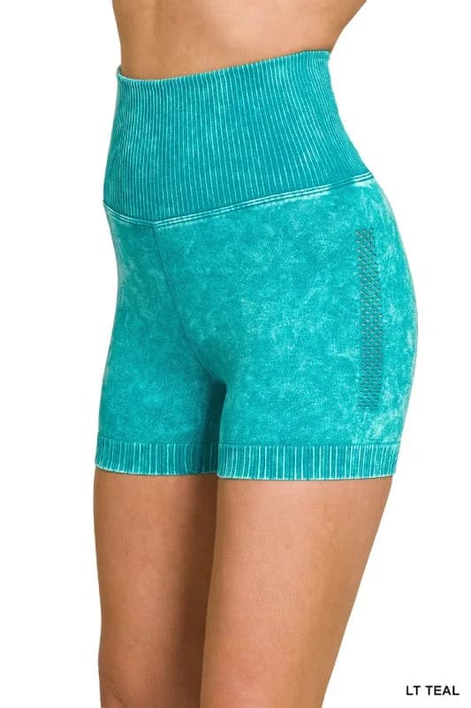 Zenana High Waisted Seamless Washed Shorts Multiple Colors!!