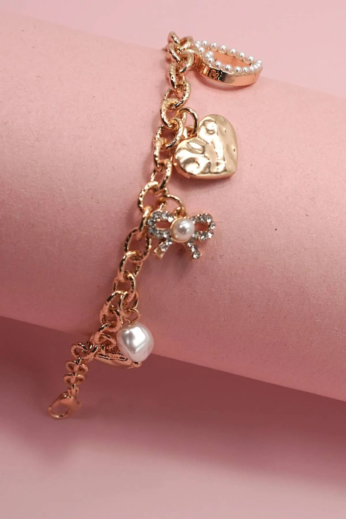Charm Bracelet Bow Heart Pearl Disc Charms