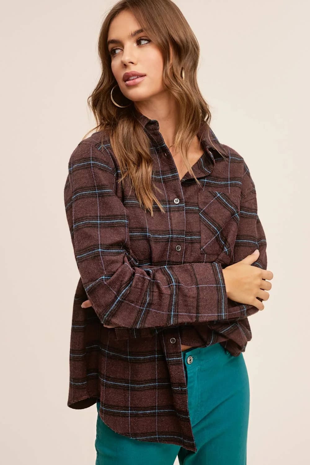 Loose Fit Button Down Soft Fabric Plaid Shirts