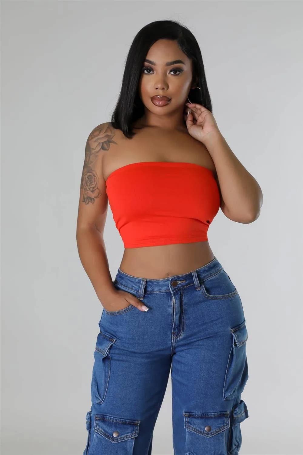 Double Layered Tube Crop Top 5besties inc (Red)