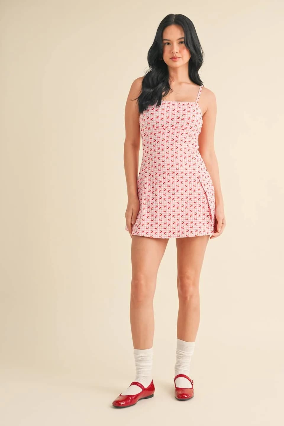 Cherry Gingham Print A-Line Mini Dress by Kimberly C