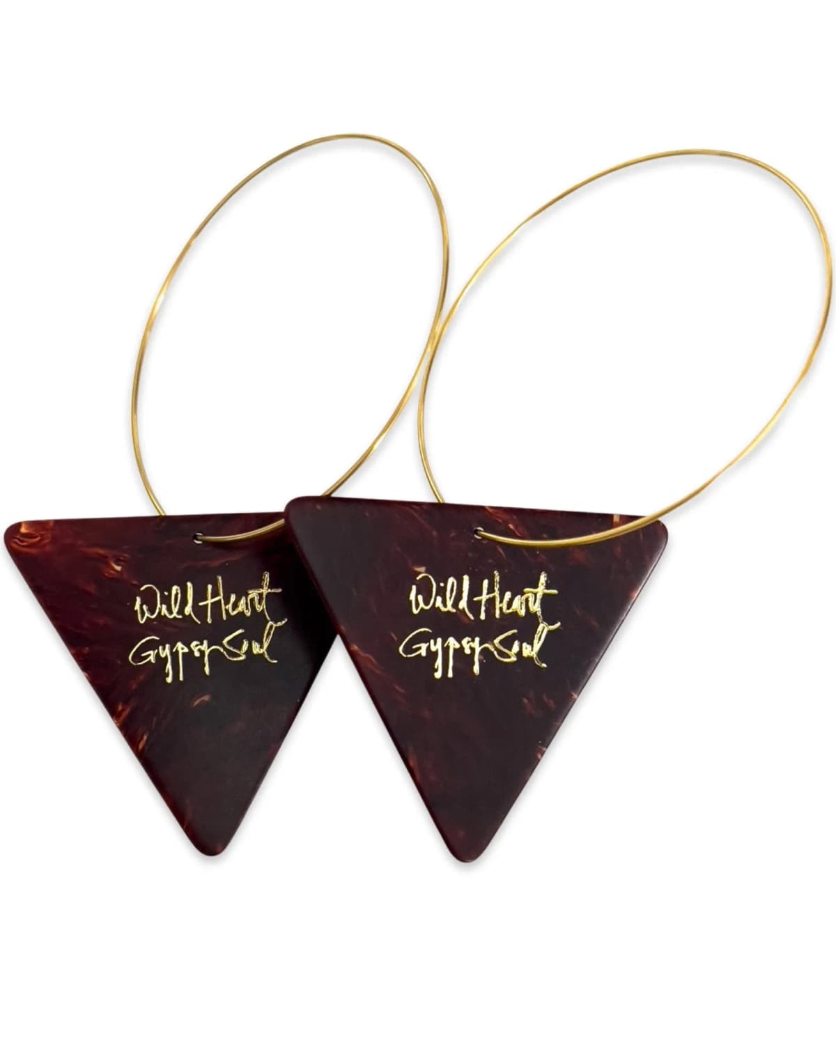 14k Gold Filled Gold Tortoise Shell Guitar Pick Earrings Wild Heart Gypsy Soul (25mm)