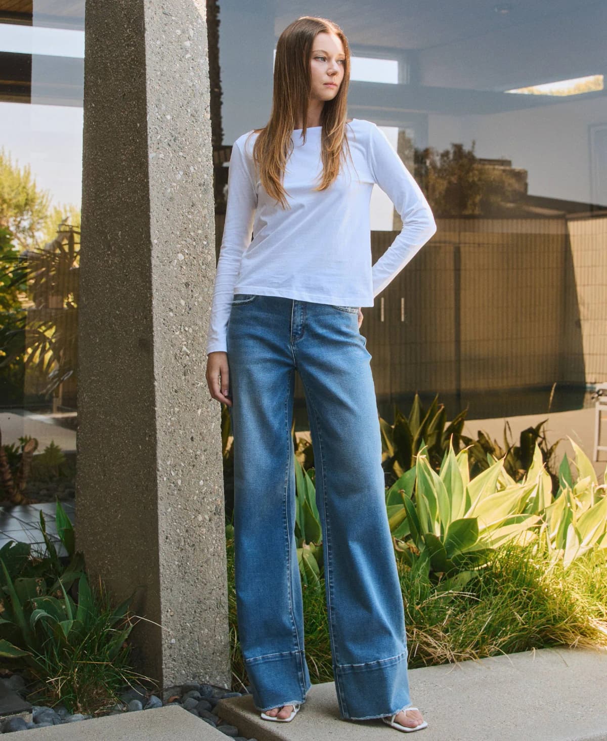 Olivia Legitimate High Rise Raw Hem Wide A Line Jeans Vervet by Flying Monkey