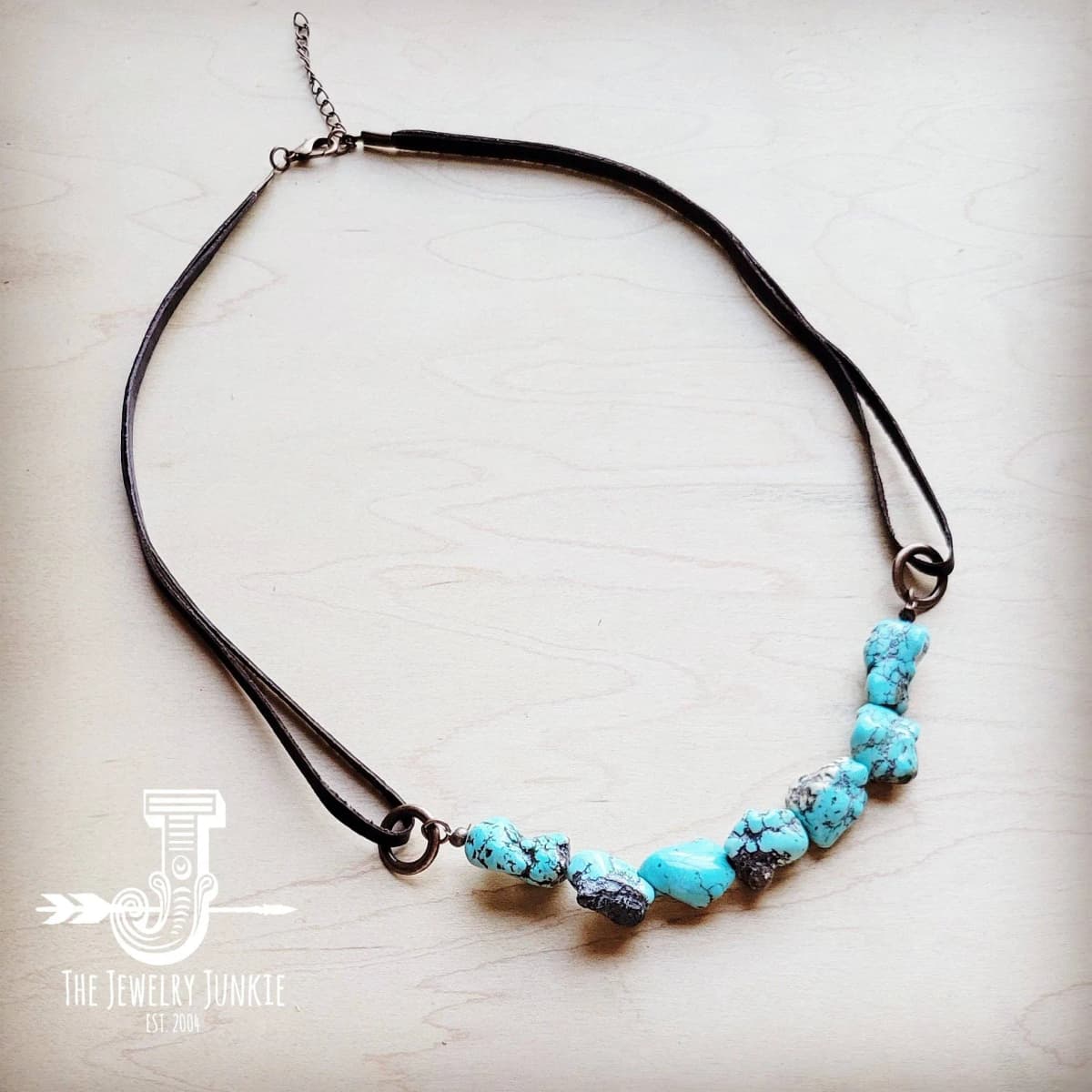 Genuine Blue Turquoise Necklace Leather Cord
