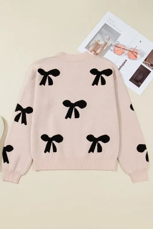 Bow Pearl Embellished Drop Shoulder Sweater