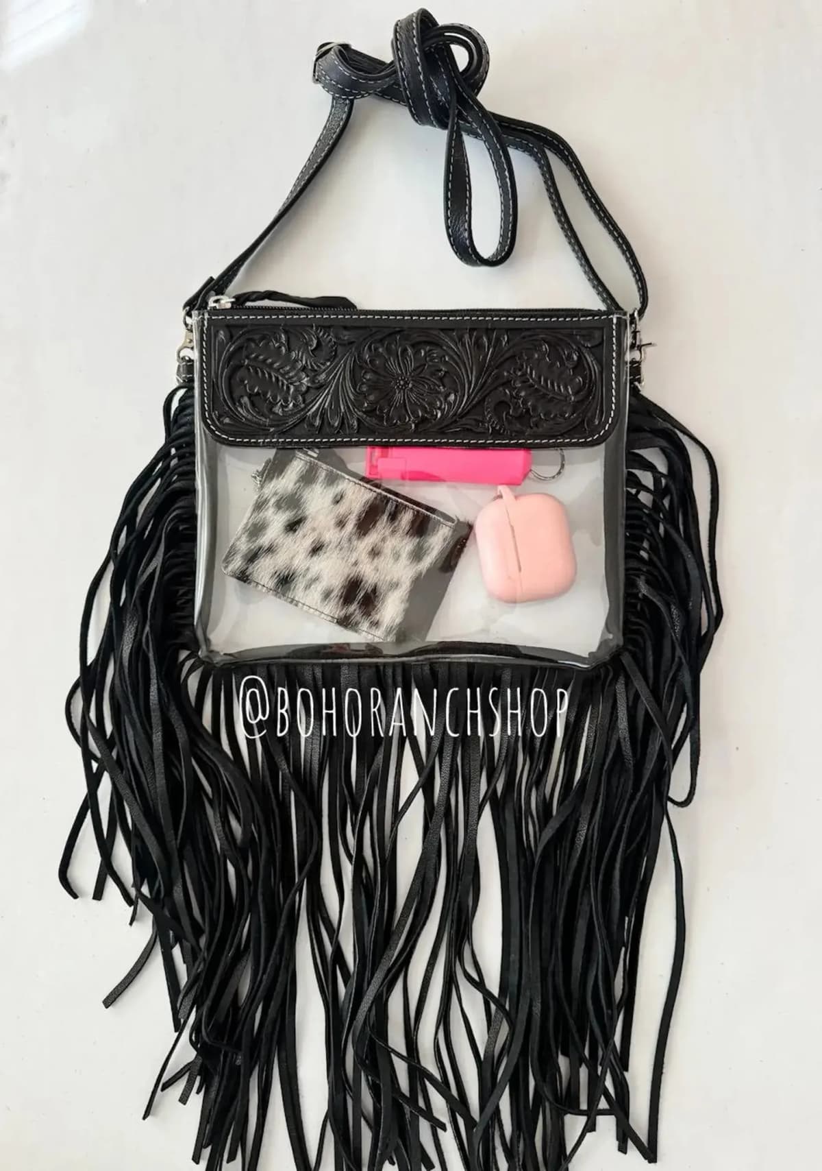 Hand Tooled Clear Purse Crossbody - Concert Game Day Stadium