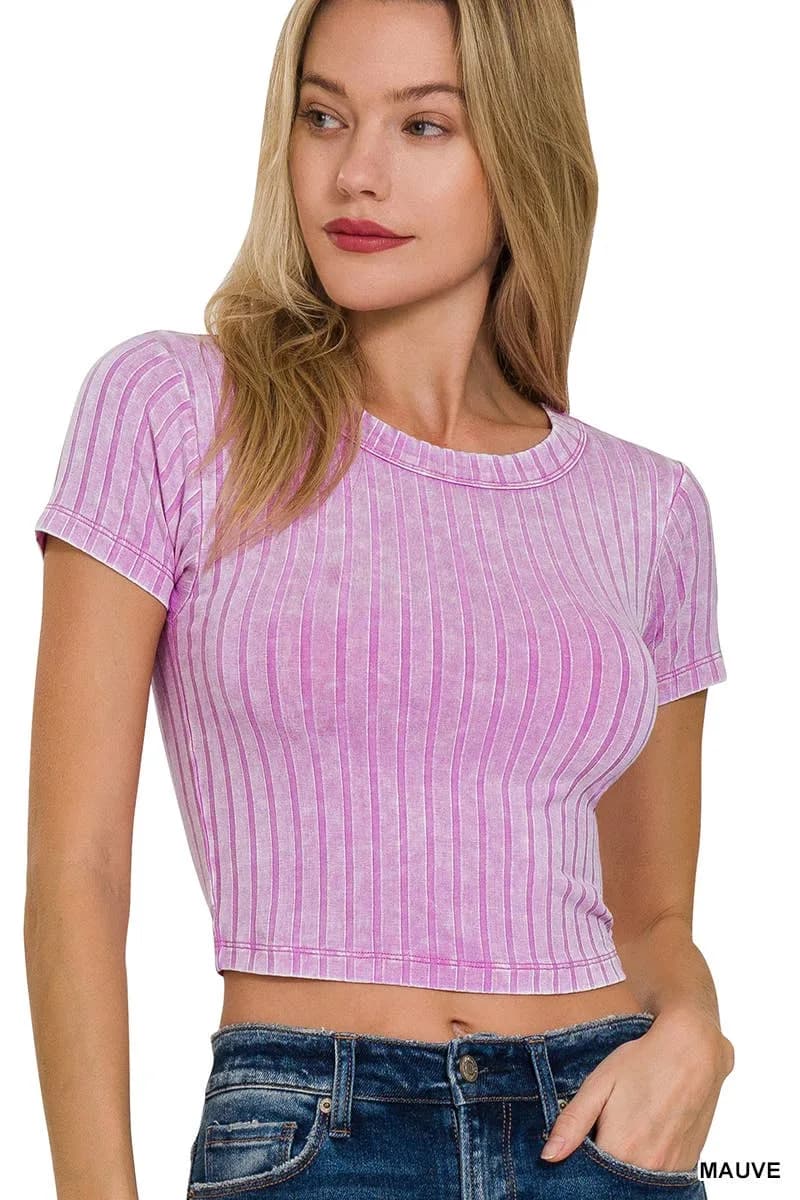 Ribbed Short Sleeve Buttery Soft Crop Top Zenana