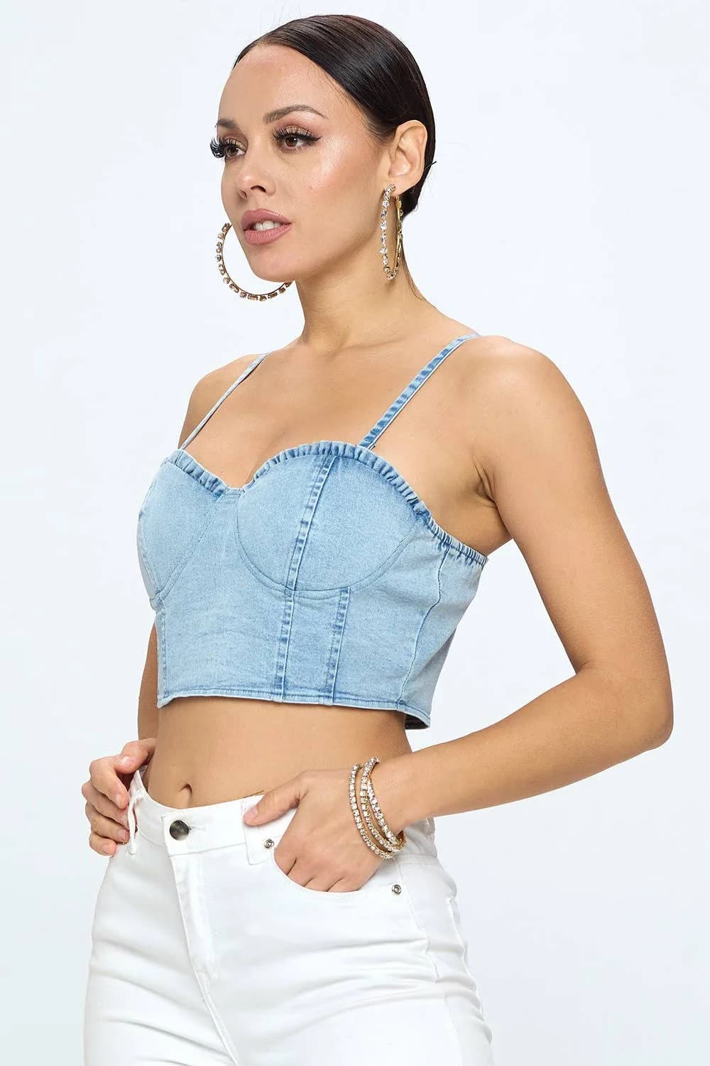 Denim Zipper Back Cropped Cami Top OhYes Fashion (Black)