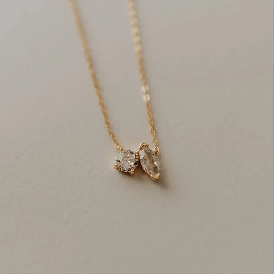 Sloane Two Stone Diamond Necklace Gold or Silver by Mauve