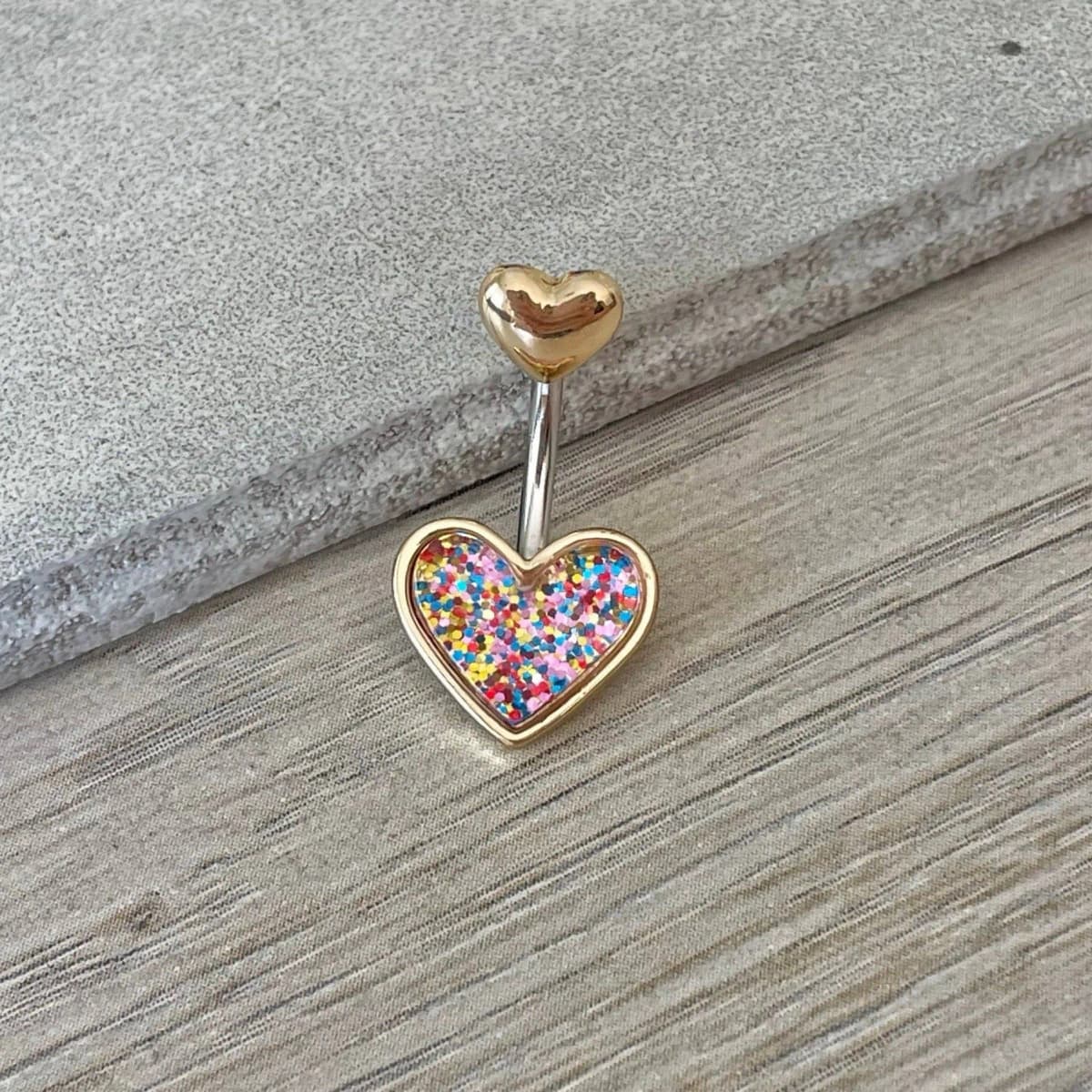 Gold Heart Belly Button Piercing 14G 10mm Surgical Steel