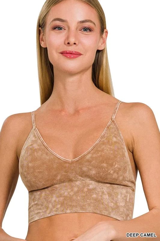 Washed Ribbed Seamless Bra Padded Tank Top Zenana Muliple Colors