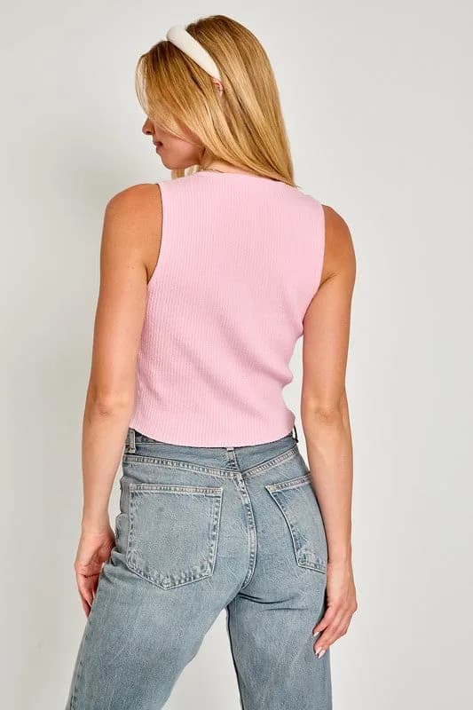Satin Bow Detail Sleeveless Sweater Top Vest Multiple Colors