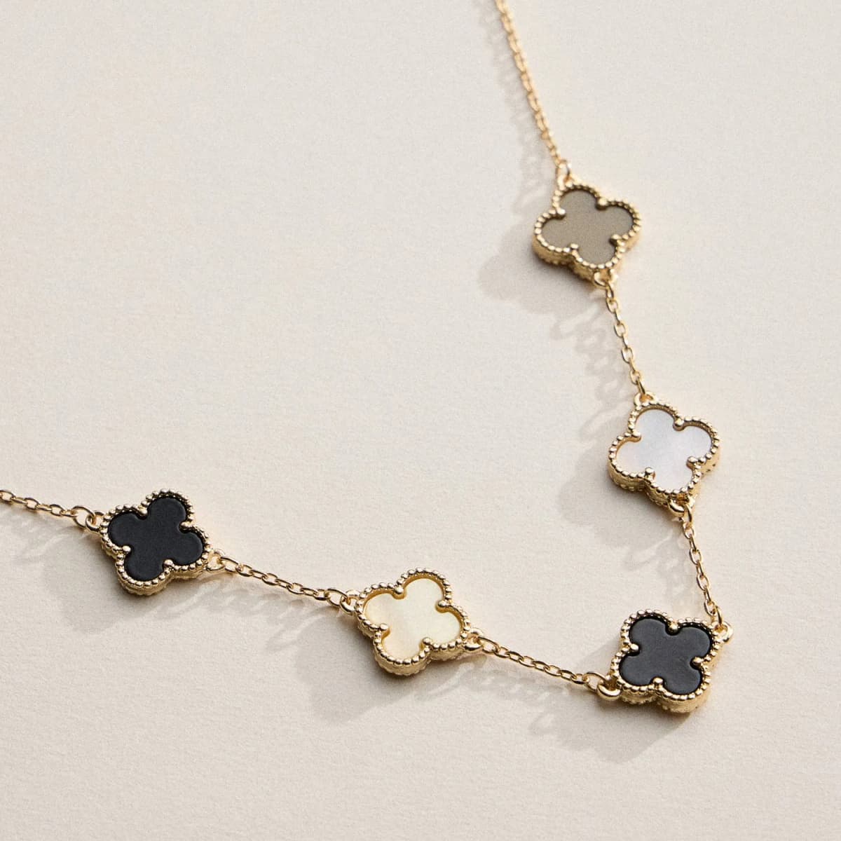 Chain Clover Necklace with Shell Inlay Charms Reversible