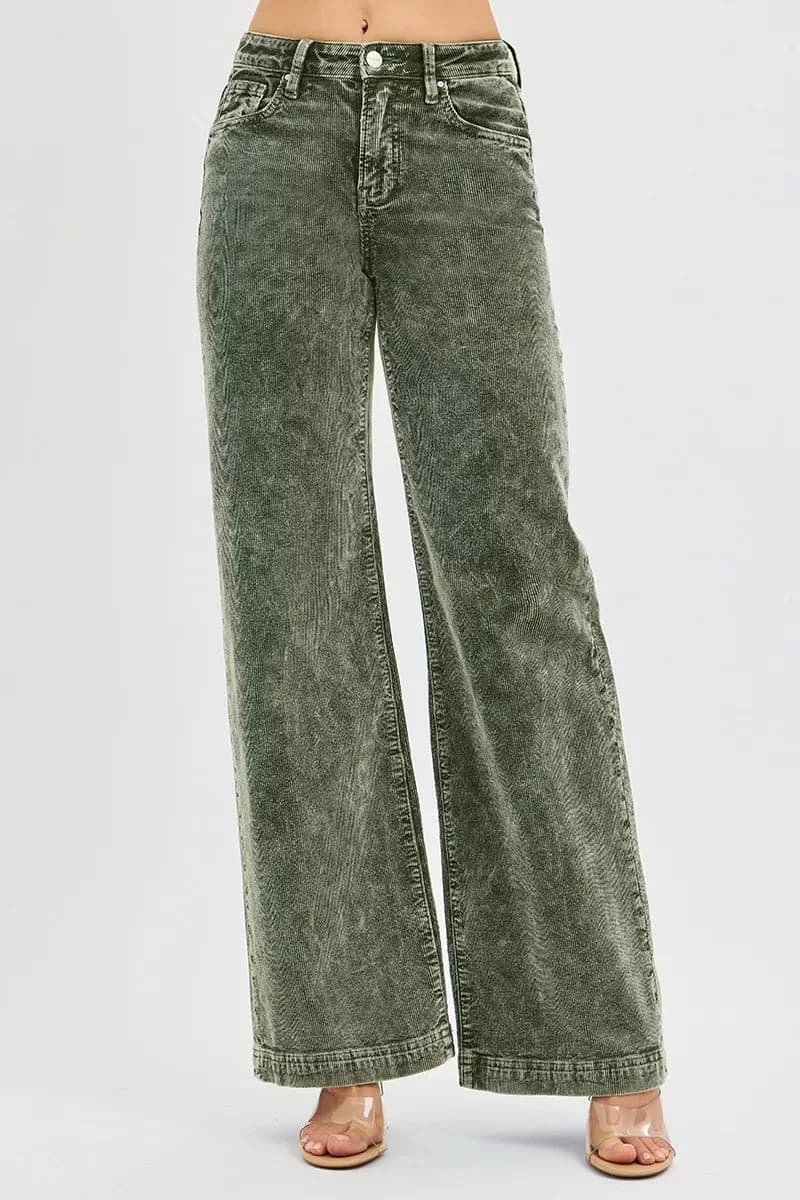 RISEN Full Size High Rise Wide Leg Corduroy Jeans Plus Size