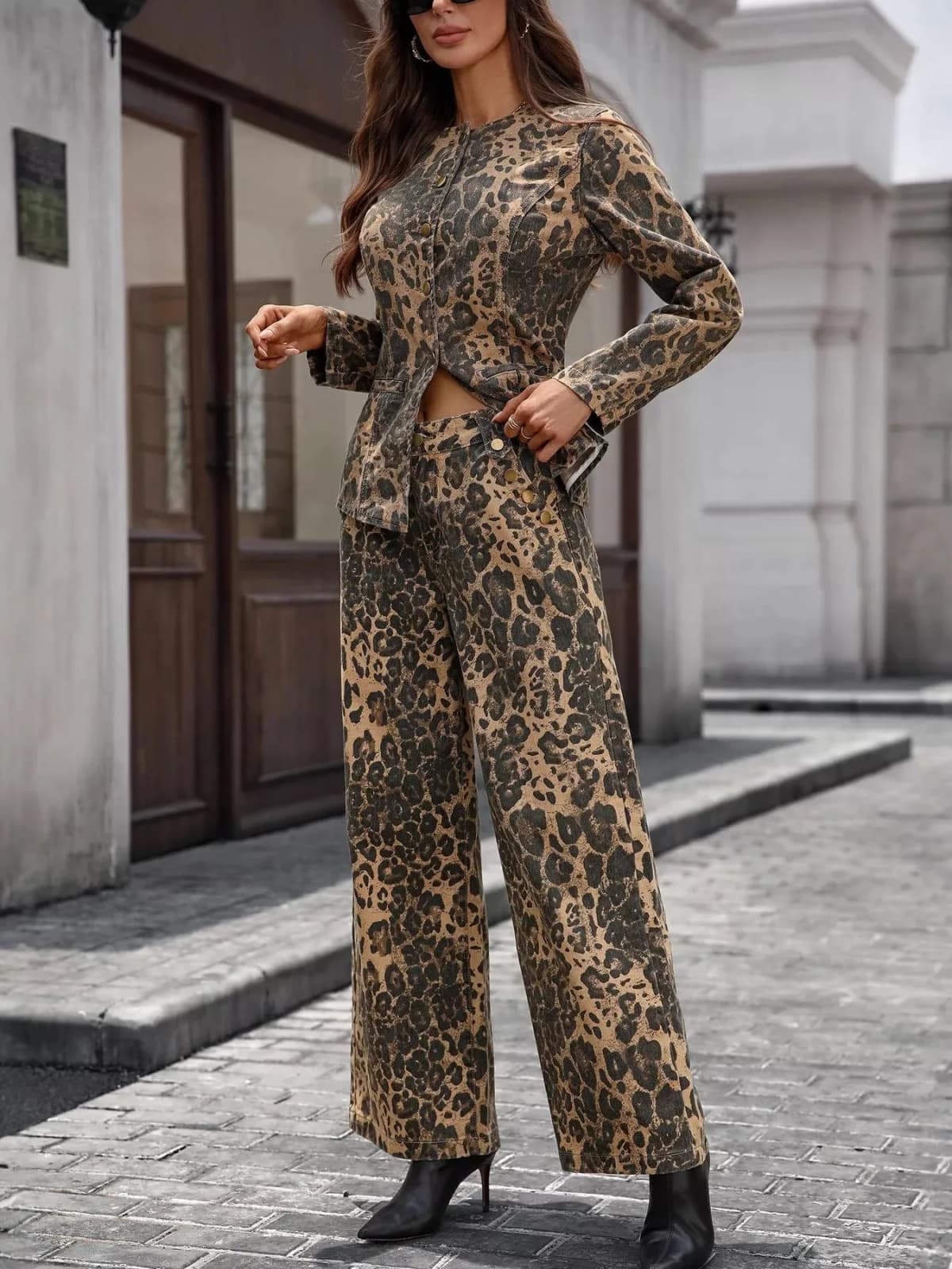 Button Up Long Sleeve Top and Jeans Denim Set in Multiple Colors